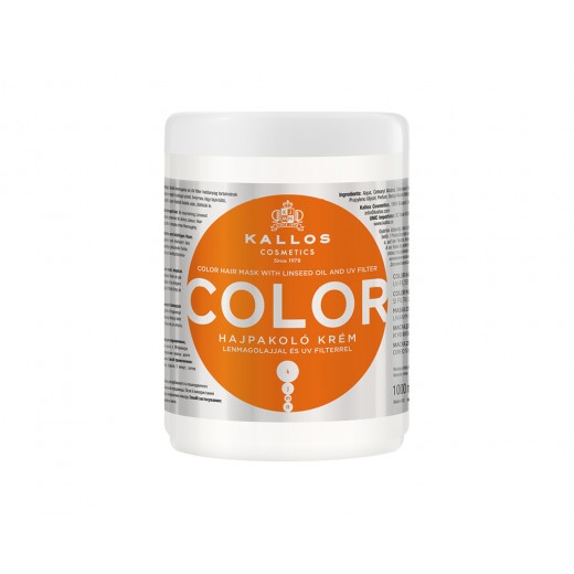 Kallos Color hajpakoló krém lenmagolajjal és UV filterrel festett, töredezett hajra, 1 l